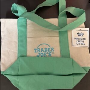 Trader Joe's Mini Pastel Canvas Tote Bag Green